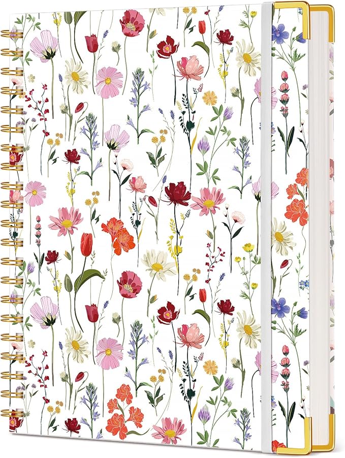 Cute Spiral Notebook Journal for Women, 200 Pages Lined Notebooks 8.5” x 11”, A4 Large Hardcover Spiral Journals with 100 GSM Thick Paper, College Ruled Notebook for Writing Work School, Wildflower Garden