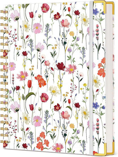 Cute Spiral Notebook Journal for Women, 200 Pages Lined Notebooks 8.5” x 11”, A4 Large Hardcover Spiral Journals with 100 GSM Thick Paper, College Ruled Notebook for Writing Work School, Wildflower Garden