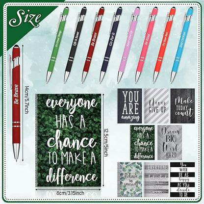 Funrous 32 Pcs Motivational Quote Pens Inspirational Notepads Mini Journal with Ballpoint Pen Small Notebooks Gift Set for Men Women Coworkers, Adult Party Favors Prizes Gift Bulk(Classic)