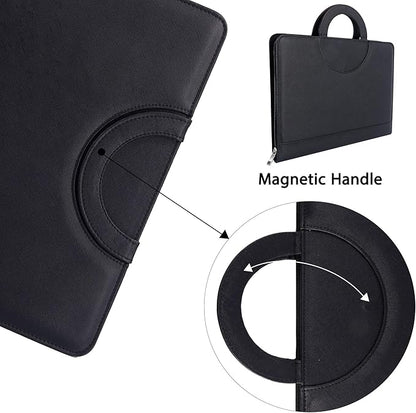 GraduatePro Portfolio Binder Leather Zippered Padfolio Folder Business Case Organizer Bag for Pad Notebook Resume for Women Men Graduation Gift, Black