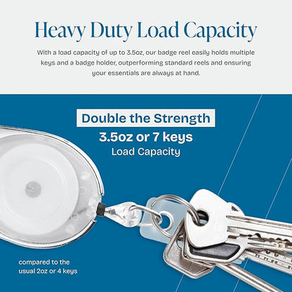 Will Well ID Badge Holders with Clip and Keyring - Vertical Clear Plastic 3.7" x 2.5" Sleeves Fit Up to 3 Cards - Retractable 24" UHMWPE Fiber Pull Cords - 2-Pack, Transparent White Reels