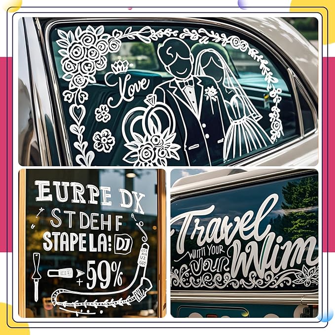 KERIFI Car Window Markers for Glass Washable, 10mm Jumbo White Liquid Chalk Markers for Holiday Wedding Decorations, Dry & Wet Erasable Bold Chalk Paint Pens for Chalkboard Blackboard Mirror, 3 Count