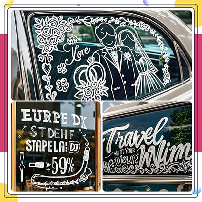 KERIFI Car Window Markers for Glass Washable, 10mm Jumbo White Liquid Chalk Markers for Holiday Wedding Decorations, Dry & Wet Erasable Bold Chalk Paint Pens for Chalkboard Blackboard Mirror, 3 Count