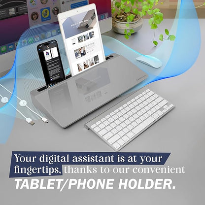 15-Inch Desktop Whiteboard - Glass Dry Erase Board for Desk Whiteboard with Stand with 3 Markers, Spray Bottle, 3 Cable Holders & Storage Box Work from Home Office Gadgets, Grey