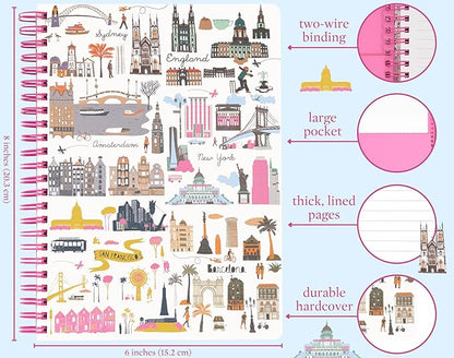 Steel Mill & Co Cute Mini Spiral Notebook, 8.25" x 6.25" Journal with Durable Hardcover and 160 Lined Pages, Travel Icons