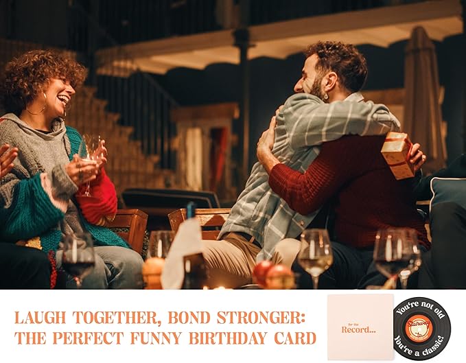 Funny Birthday Gift for Men and Women - For the Record Vinyl Birthday Card with Envelope | 30th, 40th, 50th, 60th, and 70th Birthday Gifts for Her, Him, Sister, Best Friend