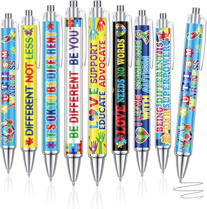 48 Pcs Autism Awareness Pens Mental Health Awareness Ballpoint Pens Bulk Colorful Puzzle Pieces Pens Motivational Gifts for Classroom Office Stationery Favors Supplies