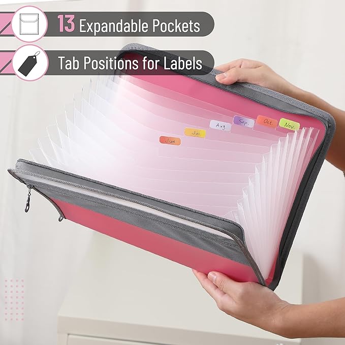 Mr. Pen- Accordion File Organizer, 13 Pockets, Pink, Document Organizer, Expanding File Folder Organizer, Accordion Folders for Documents, Accordian Folder, Accordian File Organizer