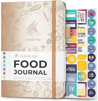 Clever Fox Food Journal - Daily Food Diary, Meal Planner to Track Calories & Nutrients, Weight Tracker Notebook, A5 (Pearl)