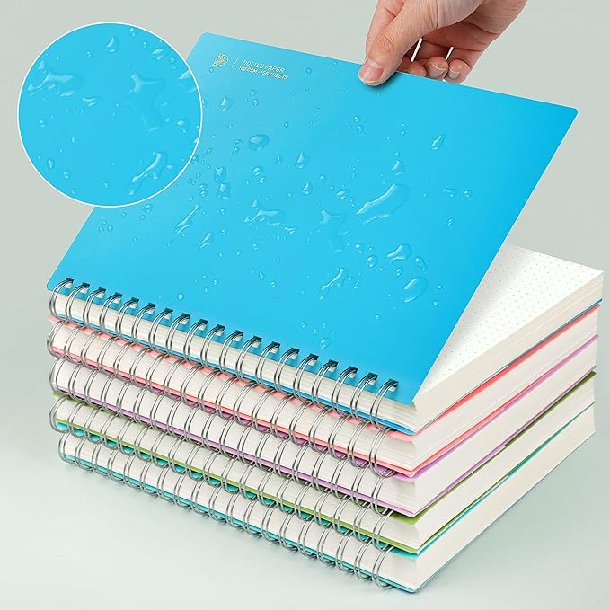 EMSHOI A5 Spiral Notebook Bullet Dotted Journal, Small 5.7" X 8.22", 300 Pages/150 Sheets, 100gsm Dot Grid Paper, Waterproof Hardcover, for Office School Women Men Work Writing Notes-Blue