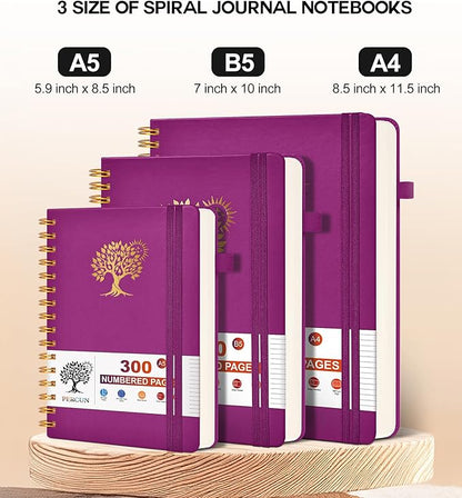 Large Spiral Notebook Journal for Women Men - 300 Numbered Lined Pages, College Ruled, A4 Hardcover Spiral Bound Notebook for School, Work, Note Taking, Writing, Leather Spiral Journal 8.5"x11"