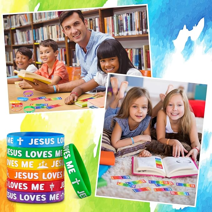 30 Sets/ 60 Pcs Jesus Loves Me Wristbands with John 3: 16 Religious Christian Bookmarks Gift, Include 30 VBS Bible Verse Rubber Wristbands 30 Inspirational Cross Bookmark for Sunday School