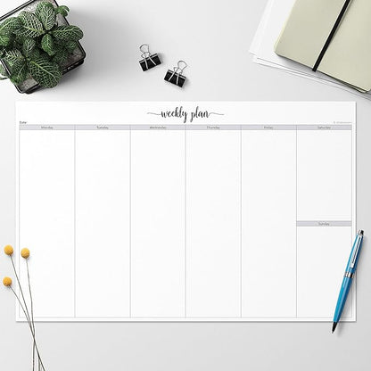 321Done Jumbo Weekly Planning Desktop Notepad - 50 Sheets (11" x 17") - Landscape Days of Week Desk Planner, Extra Large - Made in USA - Simple Script