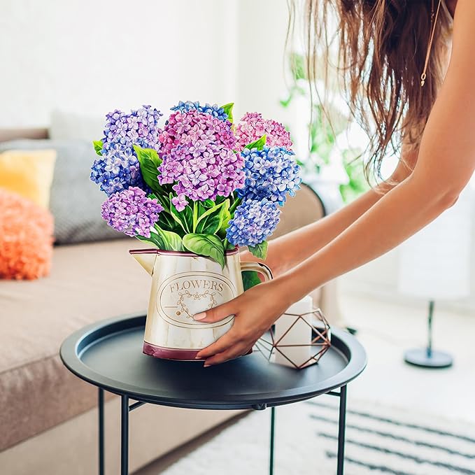 Pop Up Flower Cards, Pruple Nantucket Hydrangeas, 12inch Paper Flowers 3D Greeting Cards with Blank Note Card and Envelope for Birthday, Anniversary, Easter, Get Well Gifts Card for Women Kids