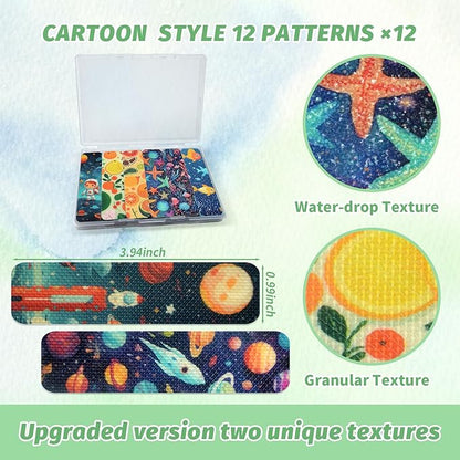 72 Pieces Anxiety Sensory Stickers with Storage Box - Calming Stickers 2 Textured Surface - Fidget Strips for Office & Classroom Desk Adult & Teen Stress (Cartoon)