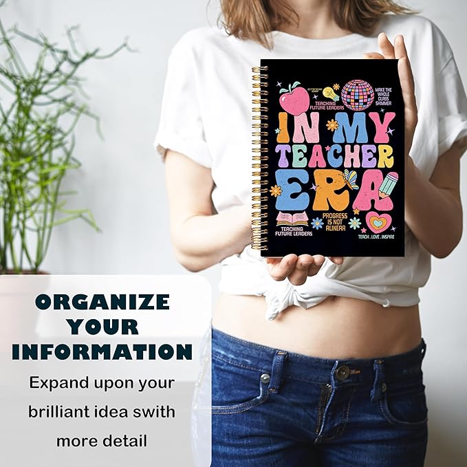 BearCake Groovy Teacher Notebook Journal, Teacher Gifts for Women, Teacher Appreciation Gifts, Thank You Teacher Gifts, Teacher Desk Supplies, in My Teacher Era Hardcover Spiral Notebook 5.5x8.3