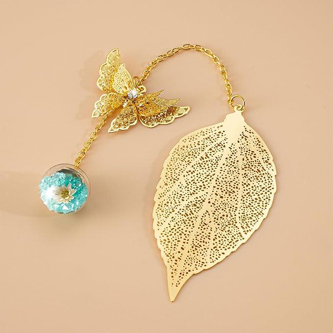 Bookmark with Gift Card,Golden Leaf Book Mark, Rose Flower Craft Gift Card Envelope, Gift for Family, Friend, Kid, Book Lovers sunflbw