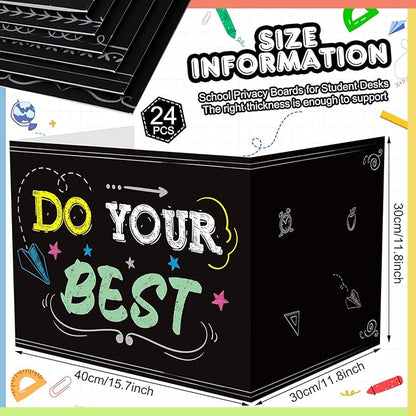 Honoson 24 Pcs Bulk Inspirational Privacy Folders for Students Cardboard Test Privacy Boards Motivational Words Desk Dividers Shield for Classroom School Study Supplies, 6 Styles(Blackboard)