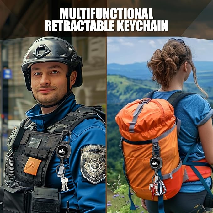 2 Pack Retractable ID Badge Holders with Keychain, Heavy Duty Tactical Badge Reel, Retractable Key Ring with 30IN Nylon Cord and Upgraded Stainless Steel Spring, Holds Up to 8 OZ