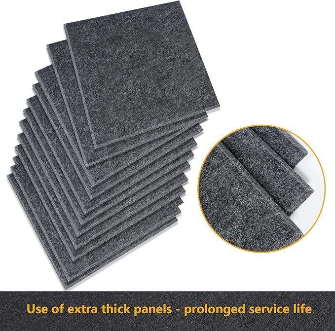 Large Cork Board Alternative - 12 Pack Felt Wall Tiles Office Decor Cork Board for Office, Cork Boards for Walls, Gray Bulletin Board Pin Board with Safe Adhesive for Office/Home/School