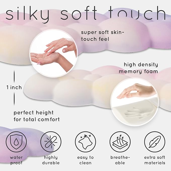 Qloud Cloud Wrist Rest Keyboard Wrist Rest for Computer Keyboard Pad, Cloud Keyboard Wrist Rest, Wrist Pad for Keyboard, Memory Foam, Non Slip Base, Comes with Mouse Pad - Rainbow