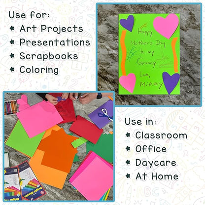 Hygloss Assorted Bright Colored Paper - 24 lb, 89 GSM, Acid-Free, Fade-Resistant, 8.5x11-Inch Letter Size Color Copy Paper, 96 Sheets, 12 Colors