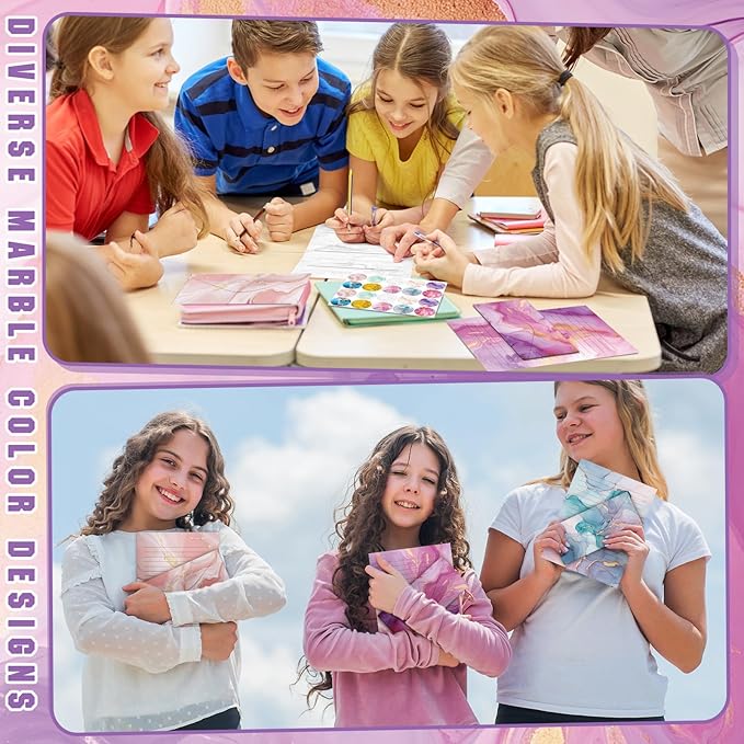 TaoBary 160 Packs Stationery Paper Set (50 Double Sided Stationery Writing Papers 50 Matching Envelopes) 60 Round Dot Sticker, 10 Design(Marble,8.5 x 11 Inch)