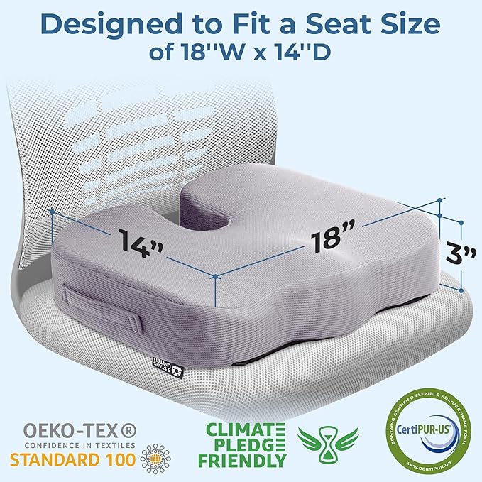 5 STARS UNITED Seat Cushion for Desk Chair - Tailbone, Coccyx Sciatica Pain Relief - Office Chair Cushions - Wheelchair Cushions - Car Seat Cushions - Pressure Relief Lifting Cushions