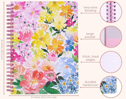 Steel Mill & Co Cute Floral Mini Spiral Notebook, 8.25" x 6.25" Journal with Durable Hardcover and 160 Lined Pages, Summer Garden