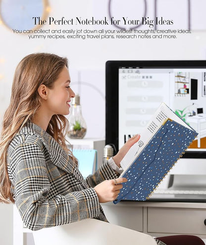 Cute Spiral Notebook Journal for Women, 200 Pages Lined Notebooks 8.5” x 11”, A4 Large Hardcover Spiral Journals with 100 GSM Thick Paper, College Ruled Notebook for Writing Work School, Navy Dots
