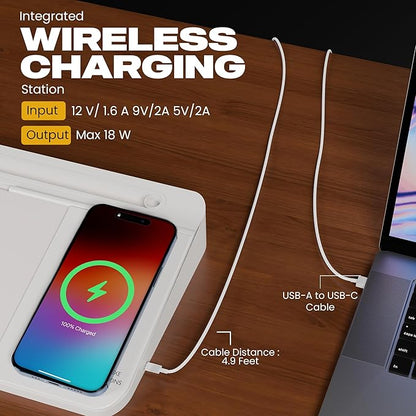 NEXTLUXE Glass Desk Whiteboard with Wireless Charger - Desktop Whiteboard with Storage, Weekly Planner, Dry Erase Pad, Organizer Drawer for Home, School, Office Gadgets – White