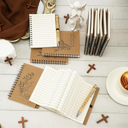 100 Pcs Bible Verse Spiral Notebook with Bamboo Christian Ballpoint Pens Aesthetic Religious Notepads Inspirational Journals Easter Christian Gifts for Women Men Office (Classic Style)