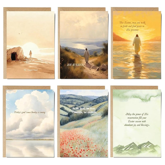 Religious Easter Cards for Framing & Gifting (5”x7") - Empty Tomb Easter Art Print, Single Sided Christian Greeting Cards with Envelopes & Writting Space, Religious Easter Home Decor (Set of 6)