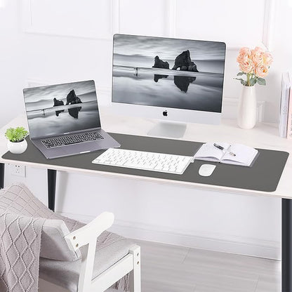 Leather Desk pad Protector, Large Desk mat with Natural Cork & PU Leather,Mouse pad,Non-Slip Office Desk Mat,Waterproof Desk Writing Pad for Office and Home (47in*23.7in,Dark Grey)