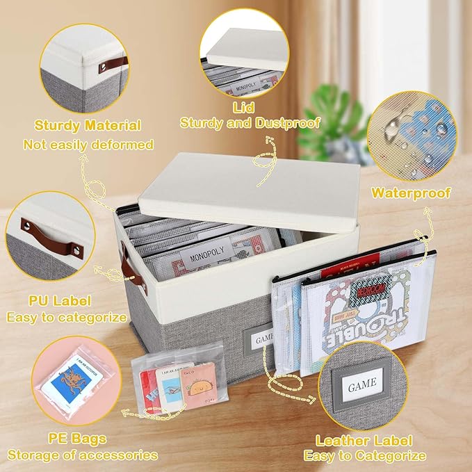 Board Game Storage, Board Game Organizer with 12pcs Zipper Bags and Writable Stickers, Board Game Organizers Storage with Lid for Office Supplies, Puzzles, Video Game, Craft Product,2-Pack