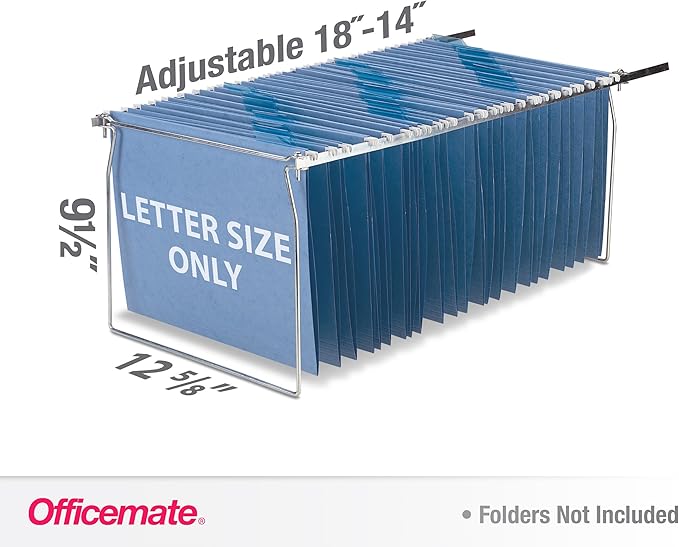 Officemate Hanging File Frame, Letter Size, Adjustable 14 to 18-Inches, 2 Count (Pack of 1),Silver, 91990