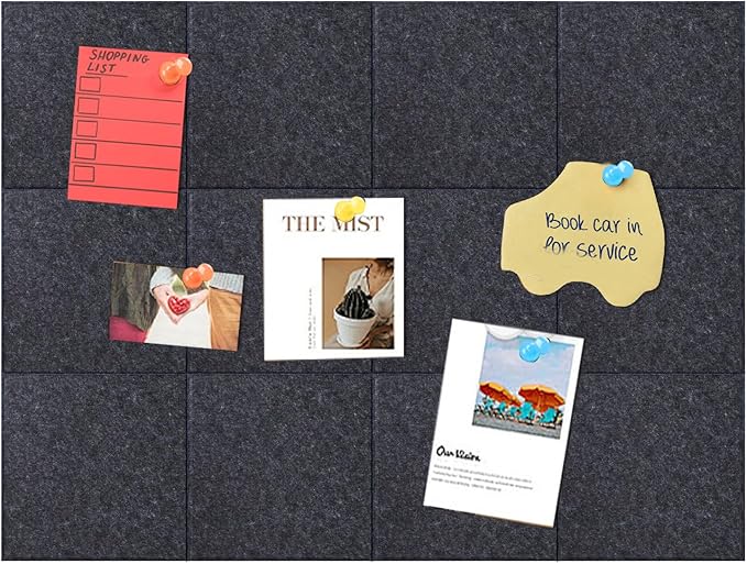 Cork Board 48 x 36, 12 Pack Bulletin Boards for Walls, Large Felt Wall Tiles with Pushpin, Noise Reduction Alternative Cork Board for Office Wall(Gray Black)