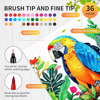 Adult Coloring Book Set,Spiral Bound Coloring Book for Adults Relaxation with 36 Colors Markers, Anxiety Relief Gifts with 30 Patterns Included Mandala Animal Flowers