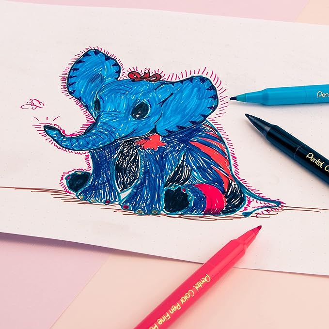 Pentel Color Pen, Fine Point Color Markers, Fiber Tip, Assorted Colors, Set of 18 (S360-18) (Pack of 1, 18 Count Total)