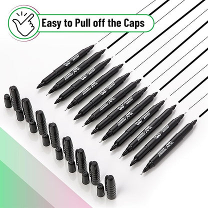 Mr. Pen - Dual Tip Permanent Markers, 12 Pack, Black, Fine & Ultra Fine Point