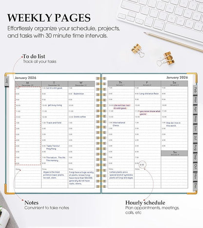 2026 Planner, Weekly and Monthly Calendar Planner from January 2026 - December 2026, 8.5" x 11" Hardcover Leather Hourly Appointment Book with Tabs, Spiral Daily Planners for College School Work Home,Blue