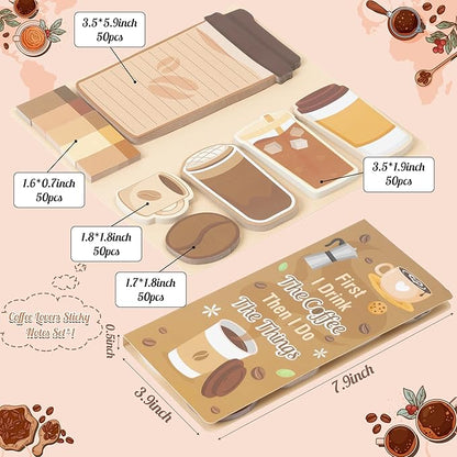 B1ykin Sticky Notes Set - Cartoon Theme Cute Self-Stick Notes Pad Teacher Appreciation Gifts， Self-Adhesive Writing Memo Pages Sticky to Do Notepad for Kids Employee School Office (Coffee Lovers)
