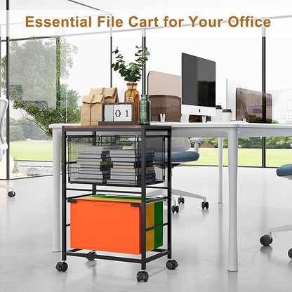 EasyPAG Rolling File Cart with Wheels Letter and Legal Size Hanging File Folder Rack Mobile File Folder Rack with Pull-Out Drawer for Home Office 1 Folder Rack and 1 Drawer, Black