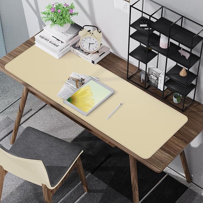 Leather Desk pad Protector, Large Desk mat with Natural Cork & PU Leather,Mouse pad,Non-Slip Office Desk Mat,Waterproof Desk Writing Pad for Office and Home (47in*23.7in, Apricot)