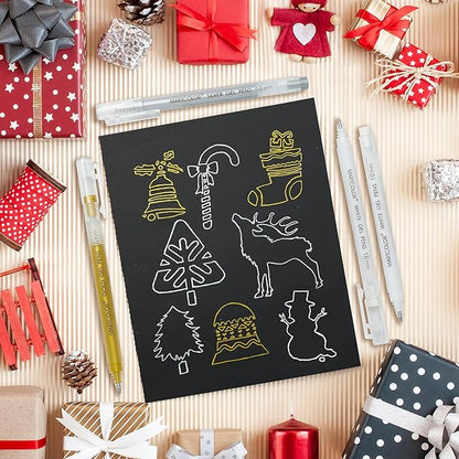 Gold Silver White Gel Pens, 5 Pack, 1 mm Extra Fine Point 3 Colors Gel Ink Pens Set, Opaque White Archival Ink Pens for Black Paper Drawing, Sketching, Illustration, Card Making