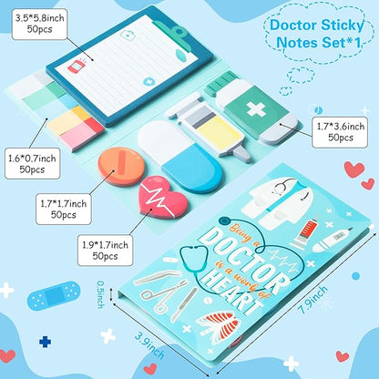 B1ykin Sticky Notes Set - Cartoon Theme Cute Self-Stick Notes Pad Teacher Appreciation Gifts， Self-Adhesive Writing Memo Pages Sticky to Do Notepad for Kids Employee School Office (Doctor)