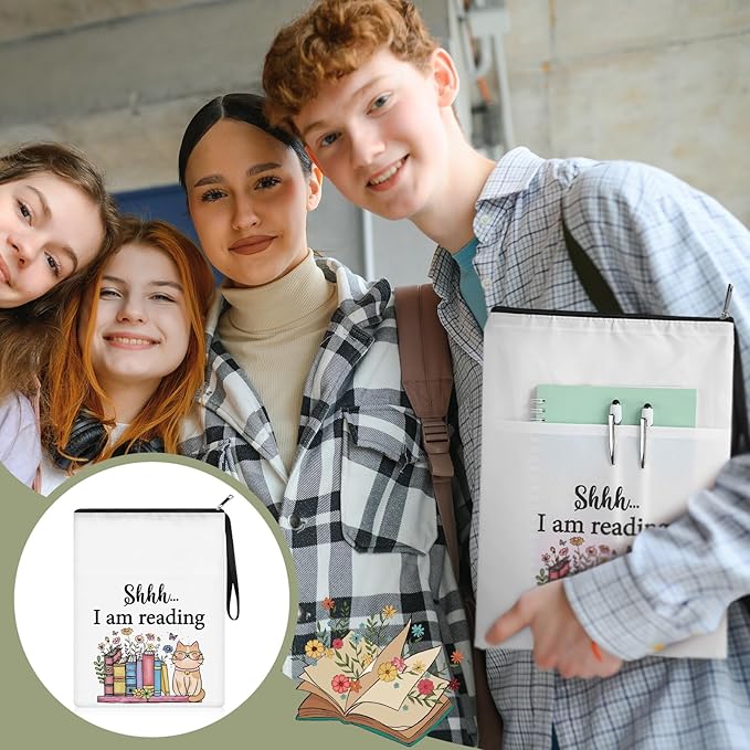 8 Pcs Christmas Book Club Gifts Book Lovers Sleeves Bulk with Zipper and Pocket Book Sleeve Pouch for Book Lovers Librarian Bookish Club Gifts, 11 x 8.7 Inch(Book,Flower)