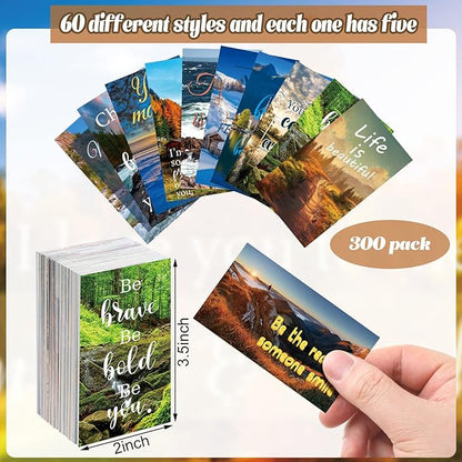 Jinei 300 Inspirational Affirmation Cards Positive Motivational Cards Small Mini Encouragement Quotes for Women Mother's Day Church(Scenery Style)