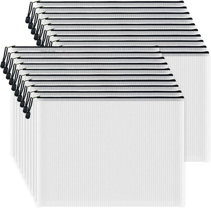 AUSTARK 20 Pcs Zipper File Bags, Plastic Mesh Pouch, Board Game Storage Bag, Waterproof Bags for Office School (A3 Size 16.9''x12'', White and Black)
