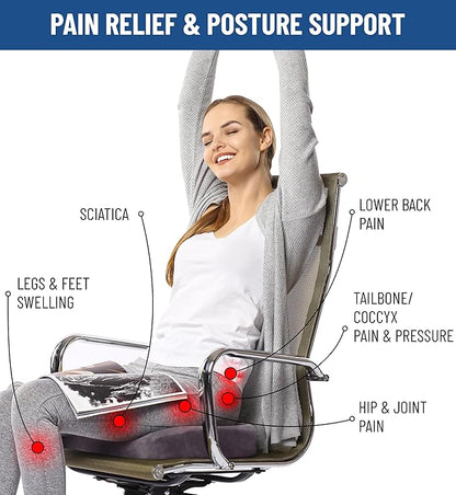 Everlasting Comfort Doctor Recommended Memory Foam Seat Cushions for Office Chairs - HSA FSA Eligible Tailbone Pain Relief Cushion, Sciatica & Back Support, Office Chair Cushion & Car Seat Cushion